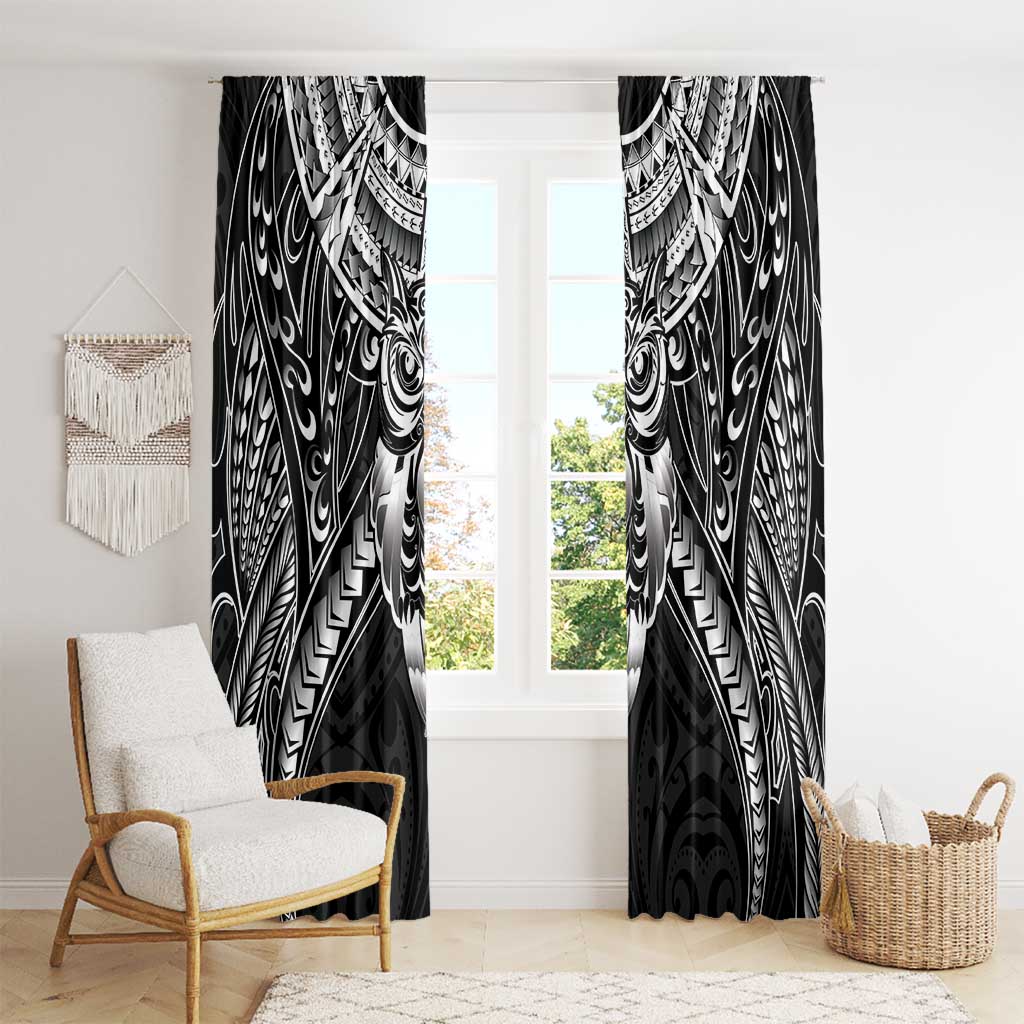 New Zealand Morepork Window Curtain Maori Pattern Black LT05 - Polynesian Pride