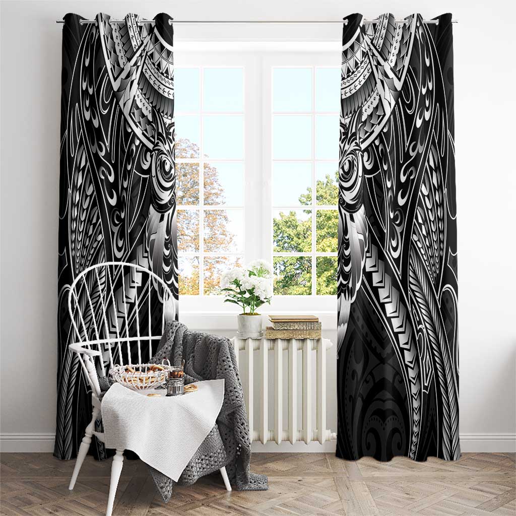 New Zealand Morepork Window Curtain Maori Pattern Black LT05 - Polynesian Pride