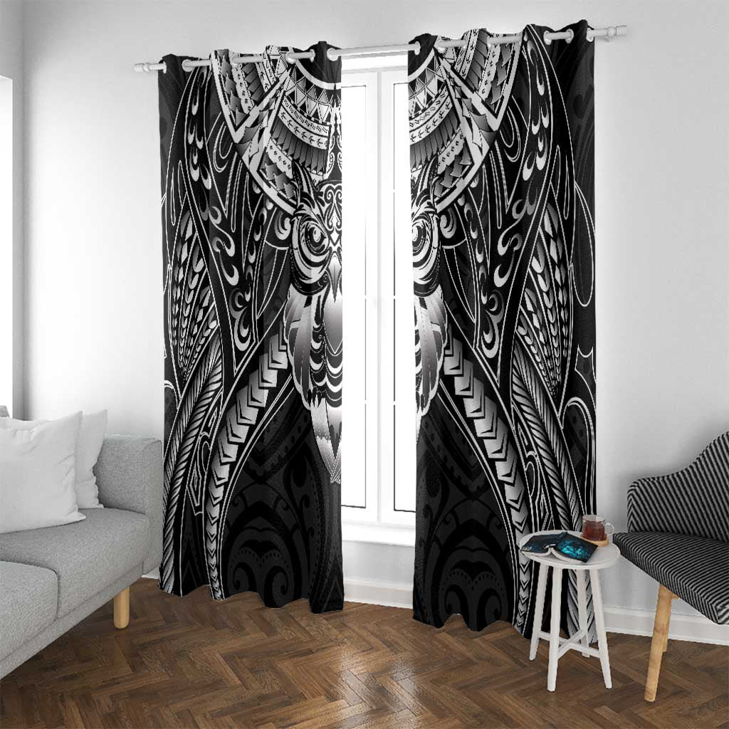 New Zealand Morepork Window Curtain Maori Pattern Black LT05 With Grommets Black - Polynesian Pride