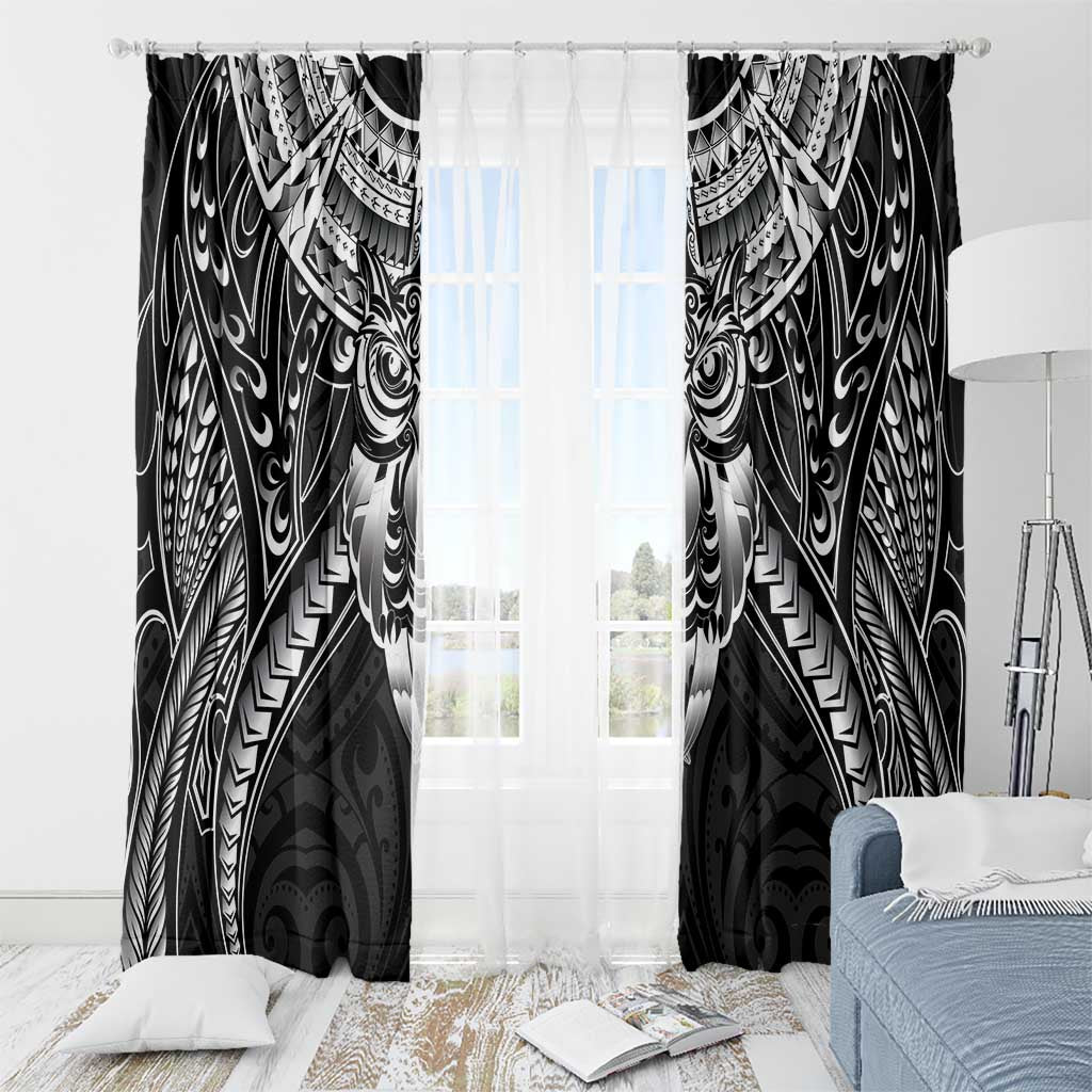 New Zealand Morepork Window Curtain Maori Pattern Black LT05 - Polynesian Pride