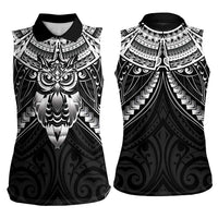 New Zealand Morepork Women Sleeveless Polo Shirt Maori Pattern Black LT05 - Polynesian Pride