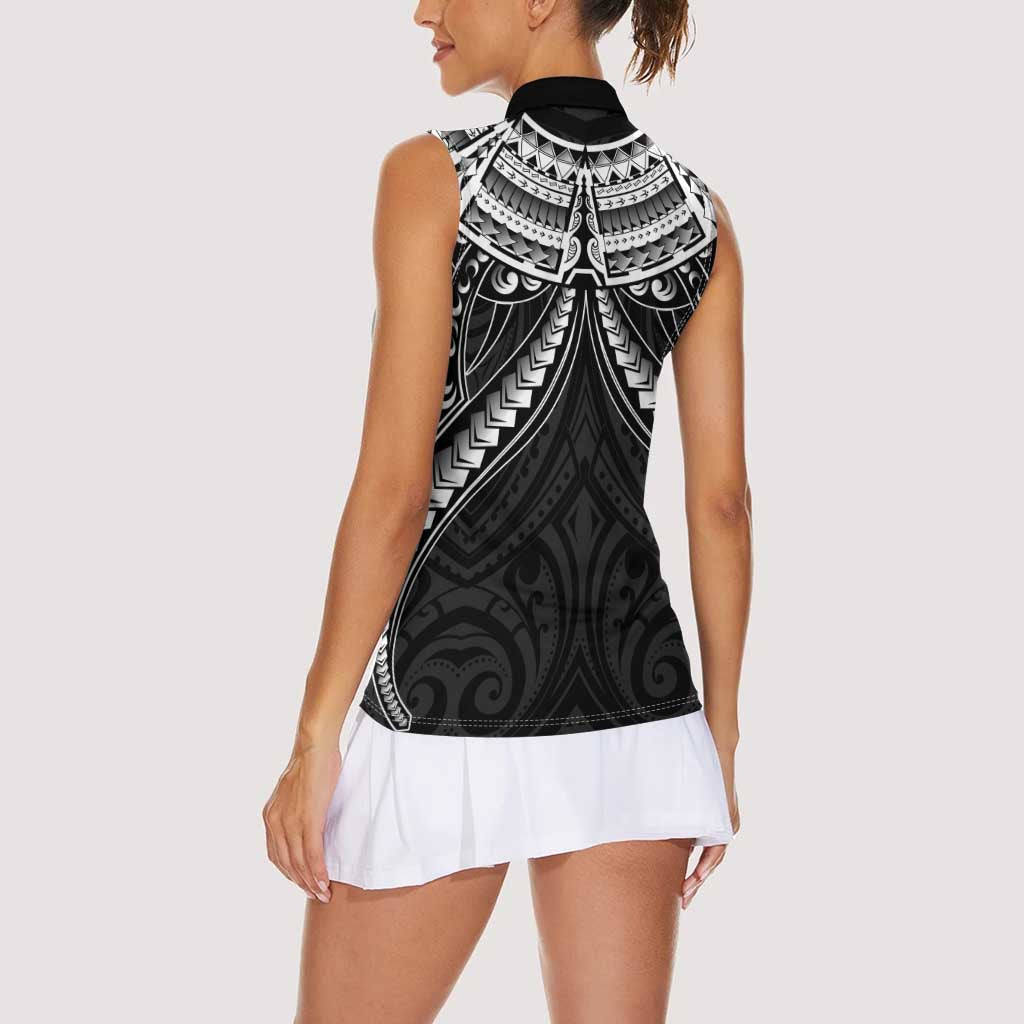 New Zealand Morepork Women Sleeveless Polo Shirt Maori Pattern Black LT05 - Polynesian Pride