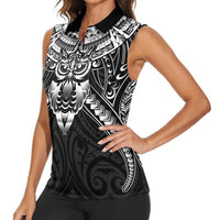 New Zealand Morepork Women Sleeveless Polo Shirt Maori Pattern Black LT05 - Polynesian Pride