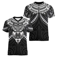 New Zealand Morepork Women V-Neck T-Shirt Maori Pattern Black LT05 - Polynesian Pride