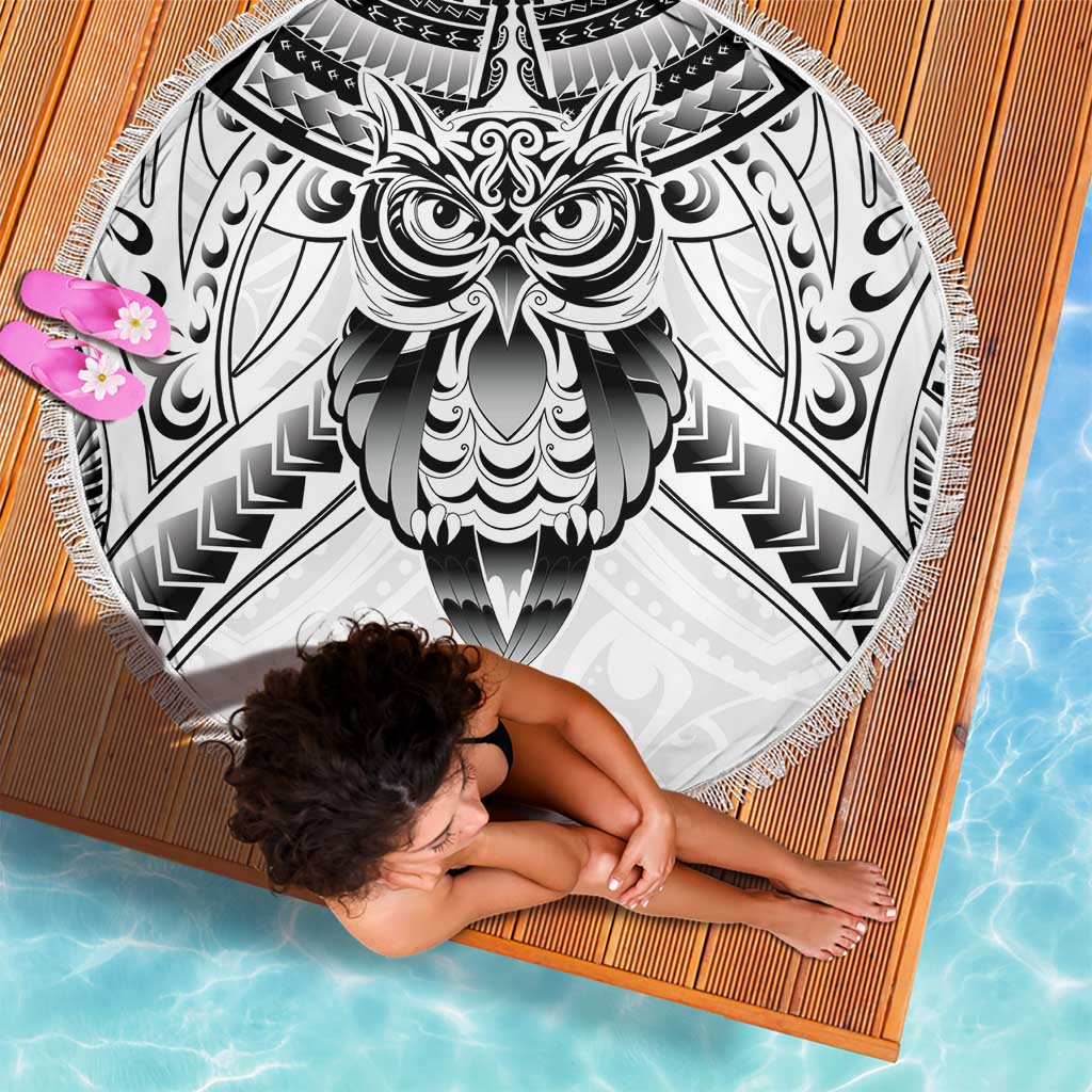 New Zealand Morepork Beach Blanket Maori Pattern White LT05 - Polynesian Pride