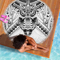 New Zealand Morepork Beach Blanket Maori Pattern White LT05 - Polynesian Pride