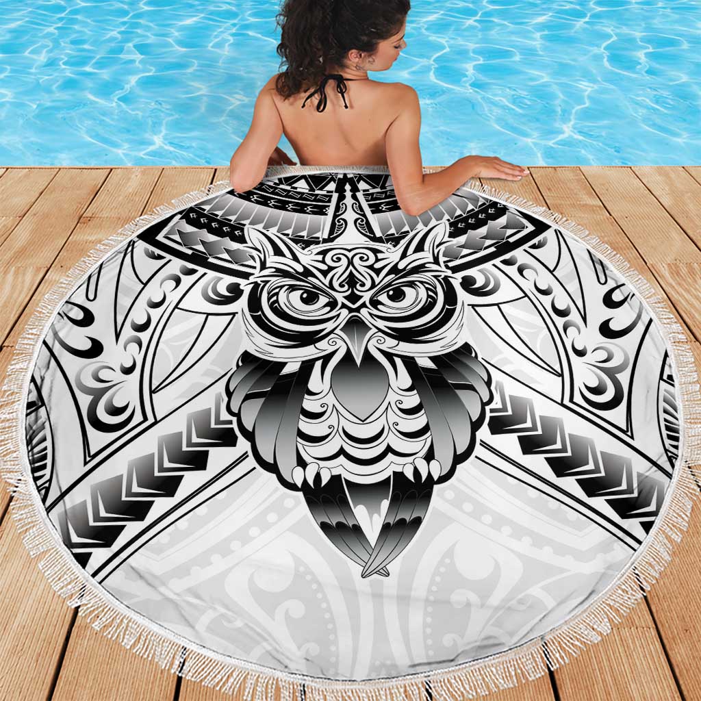 New Zealand Morepork Beach Blanket Maori Pattern White LT05 - Polynesian Pride