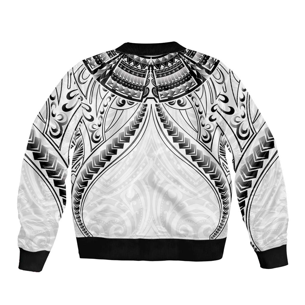New Zealand Morepork Bomber Jacket Maori Pattern White