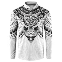 New Zealand Morepork Button Sweatshirt Maori Pattern White LT05 White - Polynesian Pride