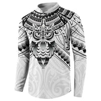 New Zealand Morepork Button Sweatshirt Maori Pattern White LT05 - Polynesian Pride