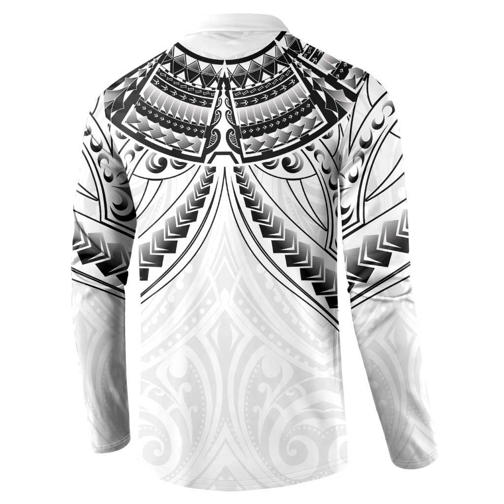 New Zealand Morepork Button Sweatshirt Maori Pattern White LT05 - Polynesian Pride