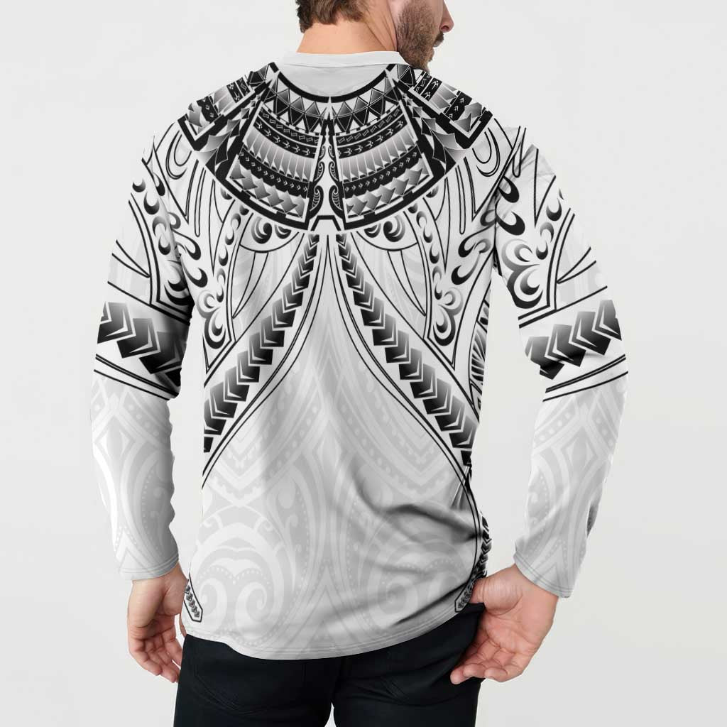 New Zealand Morepork Button Sweatshirt Maori Pattern White LT05 - Polynesian Pride
