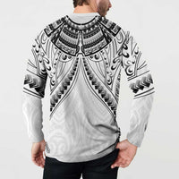 New Zealand Morepork Button Sweatshirt Maori Pattern White LT05 - Polynesian Pride