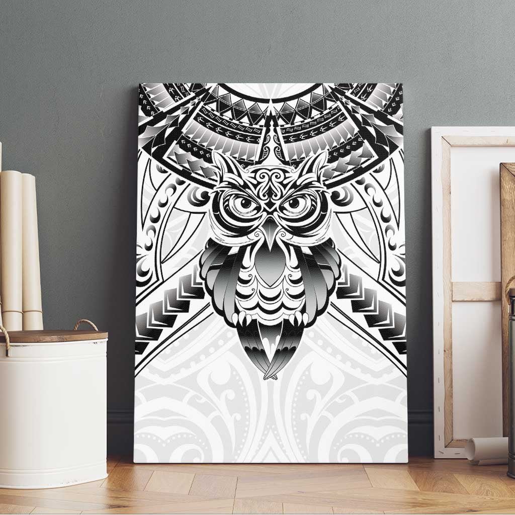 New Zealand Morepork Canvas Wall Art Maori Pattern White LT05 - Polynesian Pride