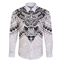 New Zealand Morepork Family Matching Off Shoulder Maxi Dress and Hawaiian Shirt Maori Pattern White