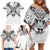 New Zealand Morepork Family Matching Off Shoulder Short Dress and Hawaiian Shirt Maori Pattern White