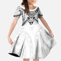 New Zealand Morepork Family Matching Puletasi and Hawaiian Shirt Maori Pattern White LT05 Daughter's Dress White - Polynesian Pride