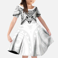 New Zealand Morepork Family Matching Summer Maxi Dress and Hawaiian Shirt Maori Pattern White LT05 Daughter's Dress White - Polynesian Pride