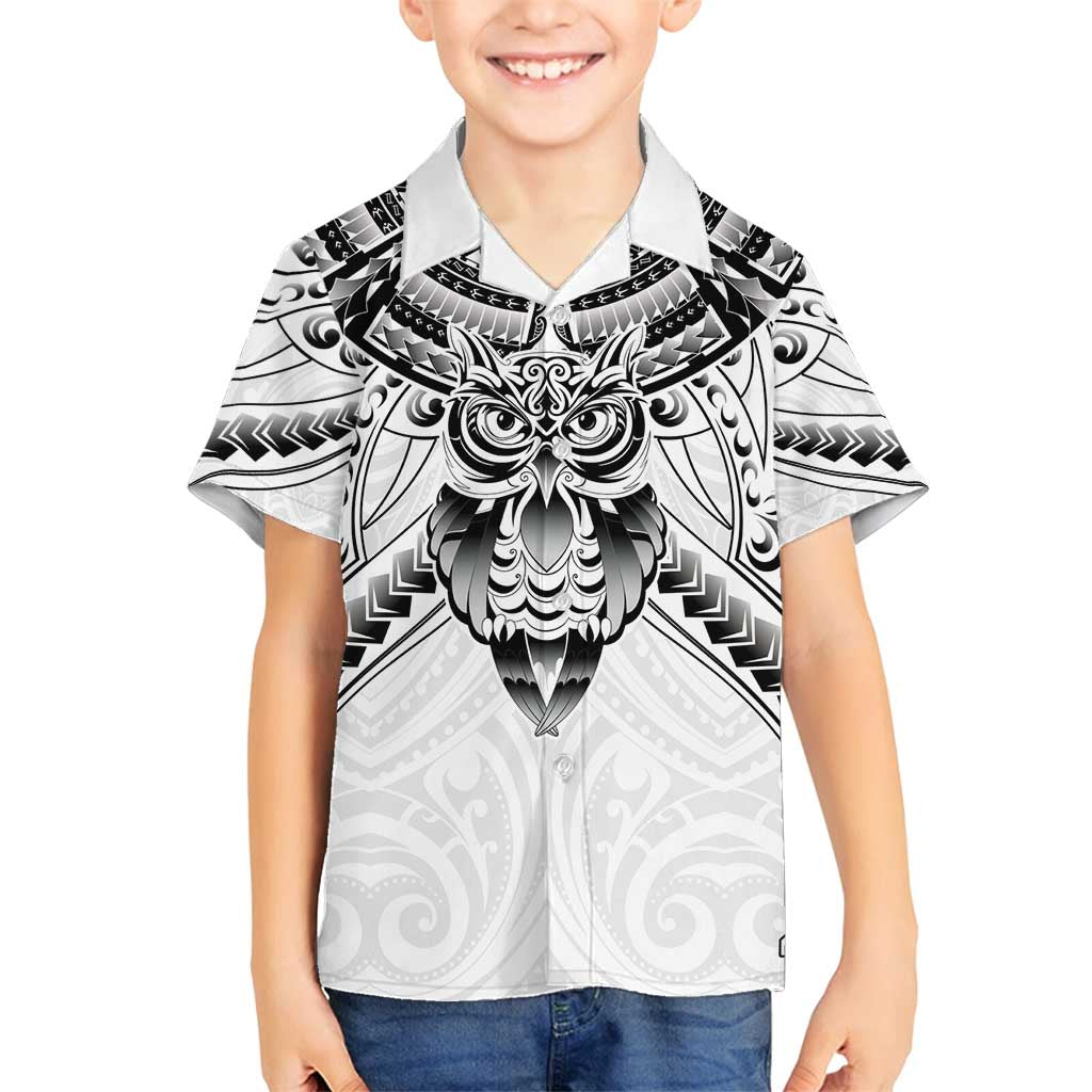New Zealand Morepork Family Matching Summer Maxi Dress and Hawaiian Shirt Maori Pattern White LT05 Son's Shirt White - Polynesian Pride