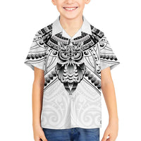 New Zealand Morepork Family Matching Summer Maxi Dress and Hawaiian Shirt Maori Pattern White LT05 Son's Shirt White - Polynesian Pride