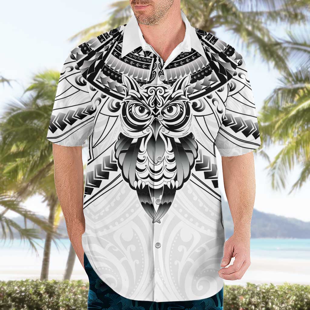 New Zealand Morepork Hawaiian Shirt Maori Pattern White LT05 - Polynesian Pride