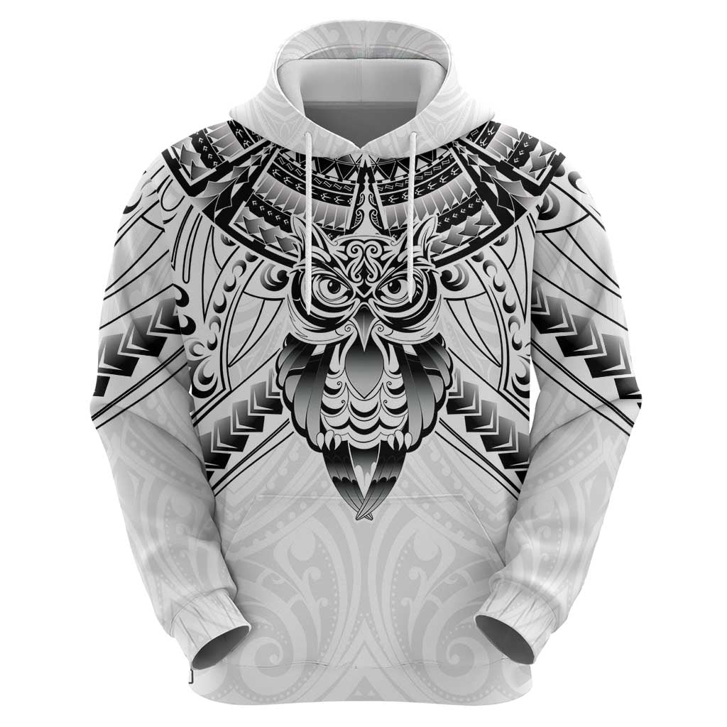 New Zealand Morepork Hoodie Maori Pattern White