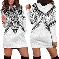 New Zealand Morepork Hoodie Dress Maori Pattern White