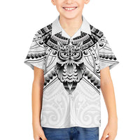 New Zealand Morepork Kid Hawaiian Shirt Maori Pattern White