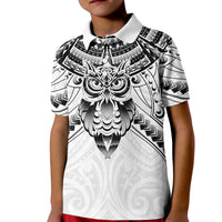 New Zealand Morepork Kid Polo Shirt Maori Pattern White
