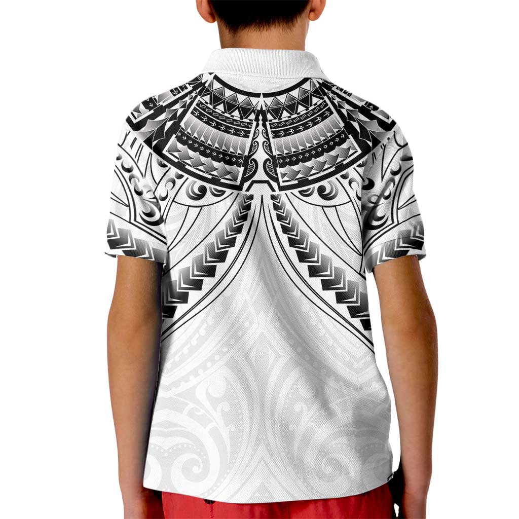 New Zealand Morepork Kid Polo Shirt Maori Pattern White