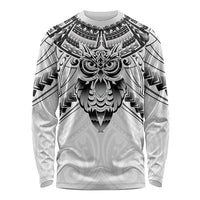 New Zealand Morepork Long Sleeve Shirt Maori Pattern White LT05 Unisex White - Polynesian Pride