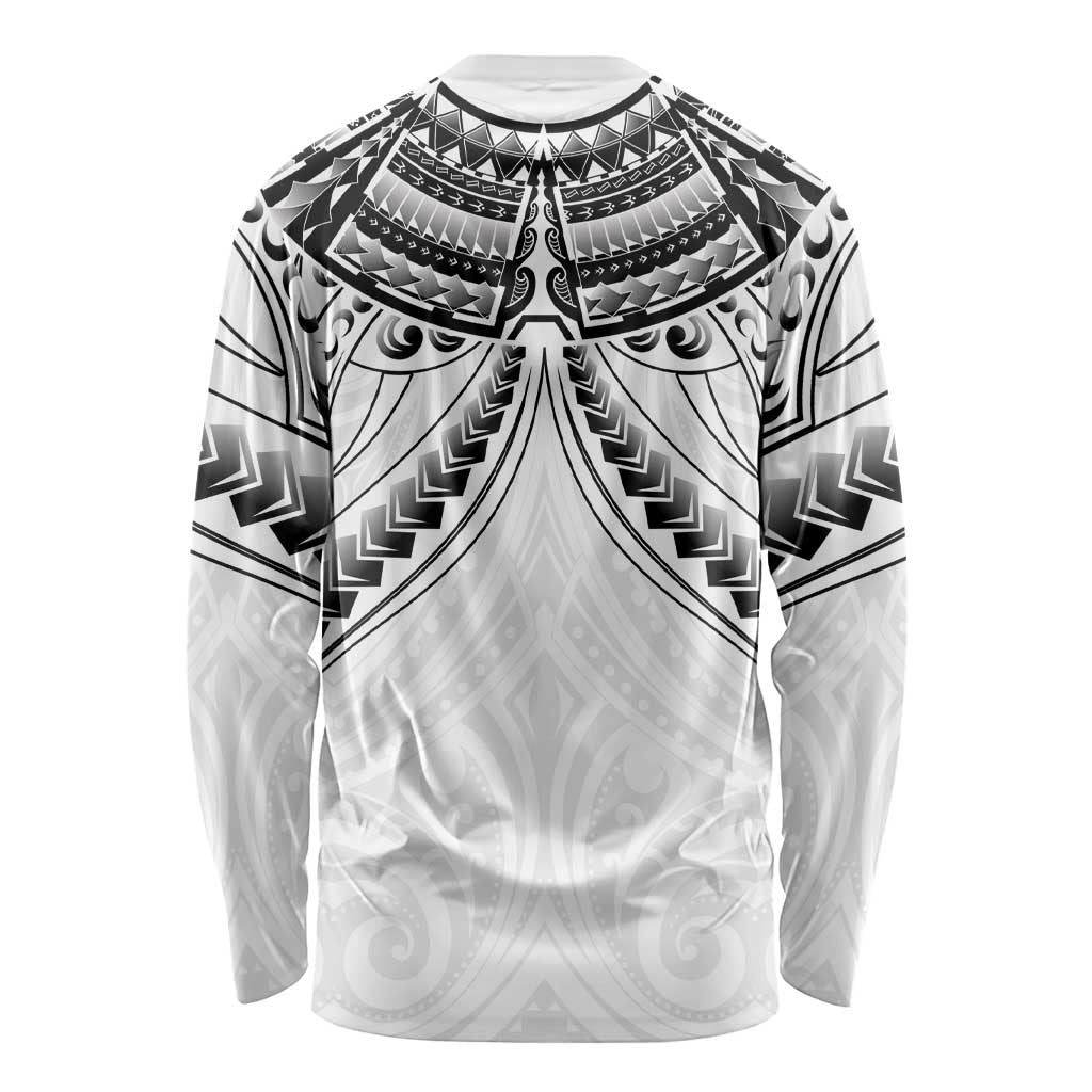 New Zealand Morepork Long Sleeve Shirt Maori Pattern White LT05 - Polynesian Pride