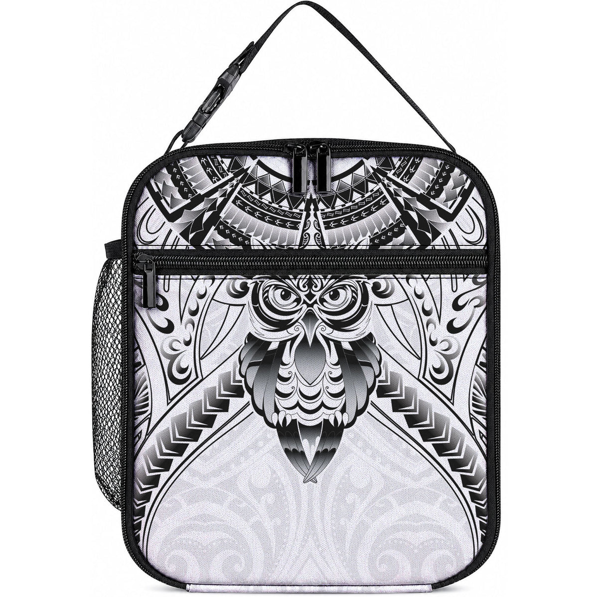 New Zealand Morepork Lunch Bag Maori Pattern White LT05 10.2 × 8.3 × 4.3 inch White - Polynesian Pride