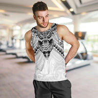 New Zealand Morepork Men Tank Top Maori Pattern White LT05 White - Polynesian Pride