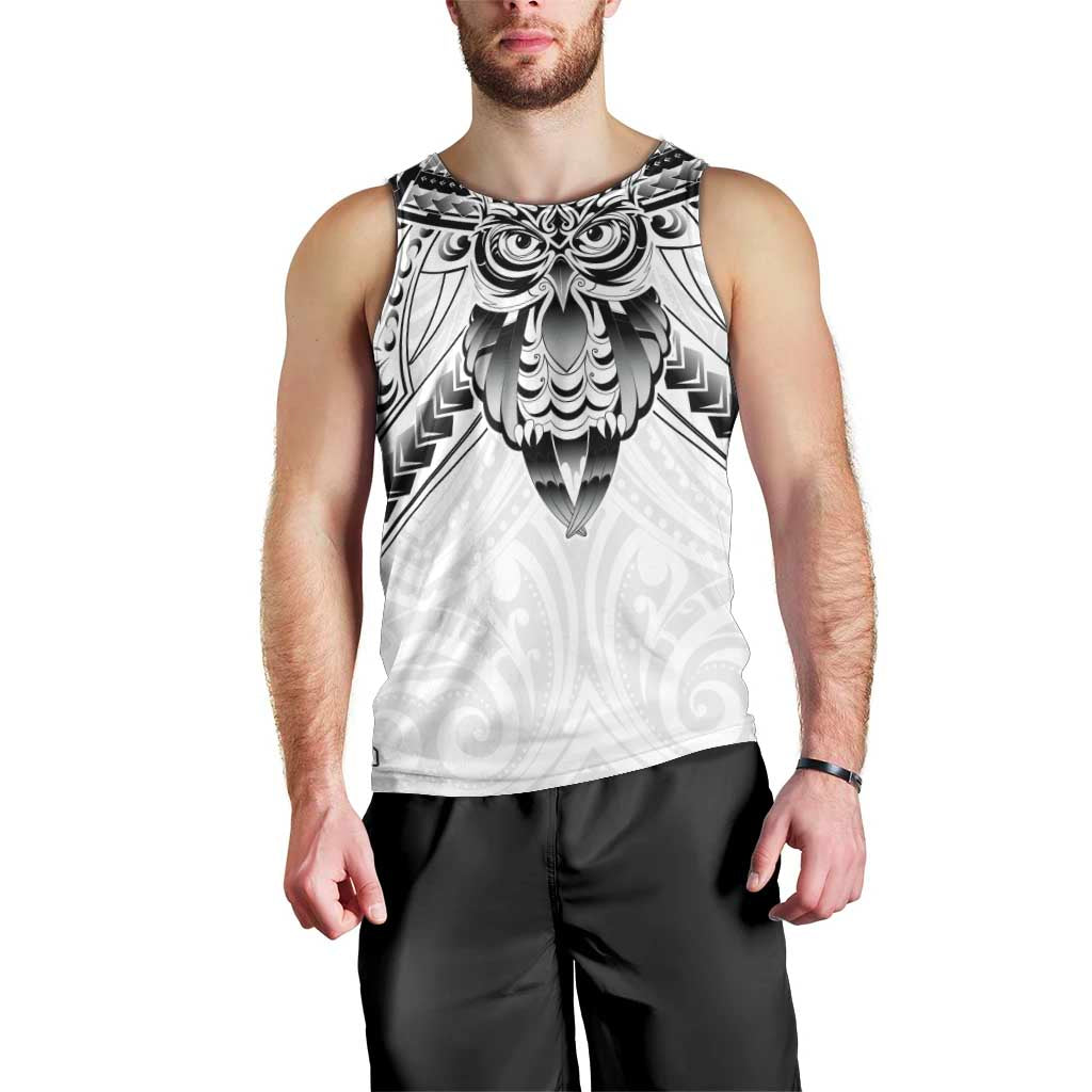 New Zealand Morepork Men Tank Top Maori Pattern White LT05 - Polynesian Pride