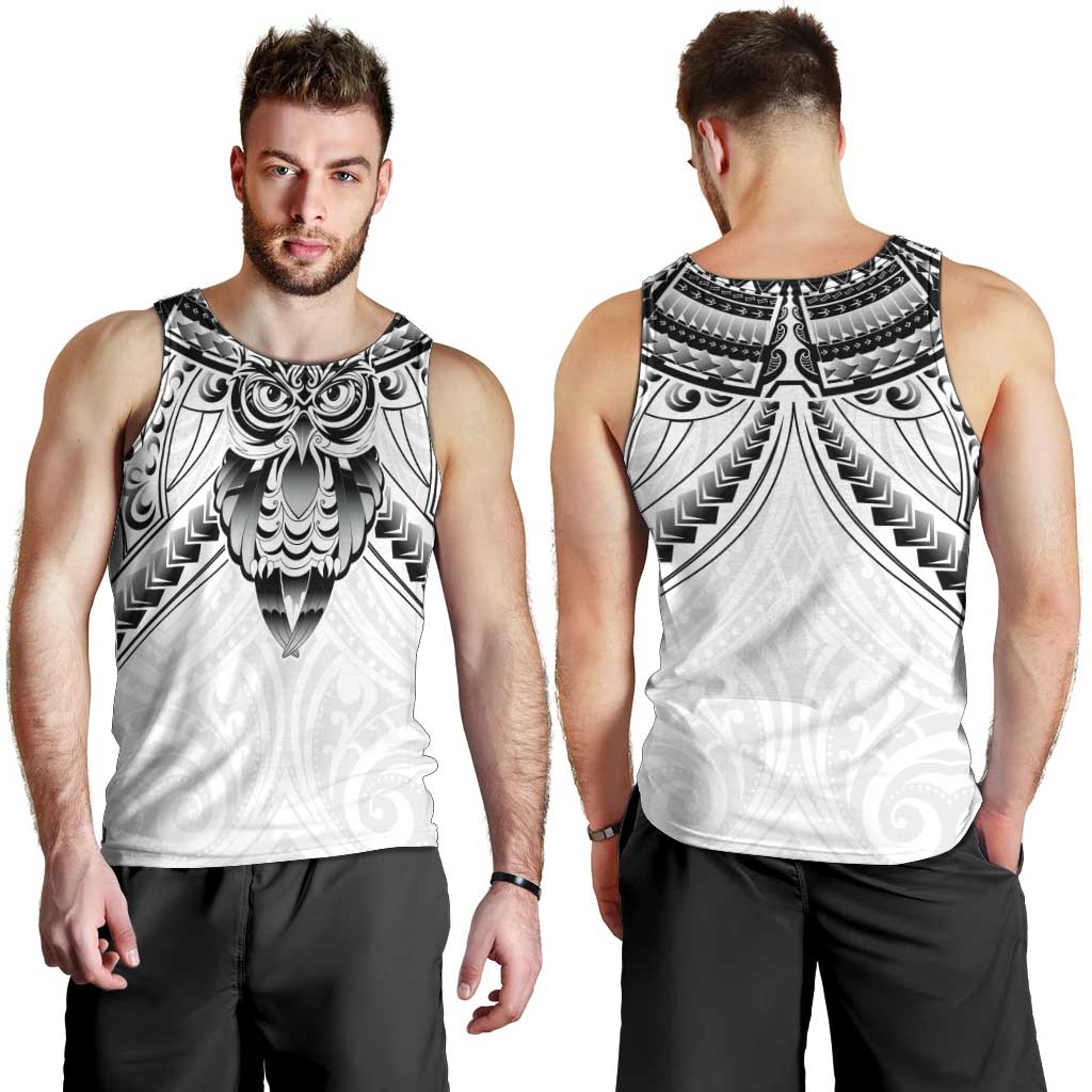 New Zealand Morepork Men Tank Top Maori Pattern White LT05 - Polynesian Pride
