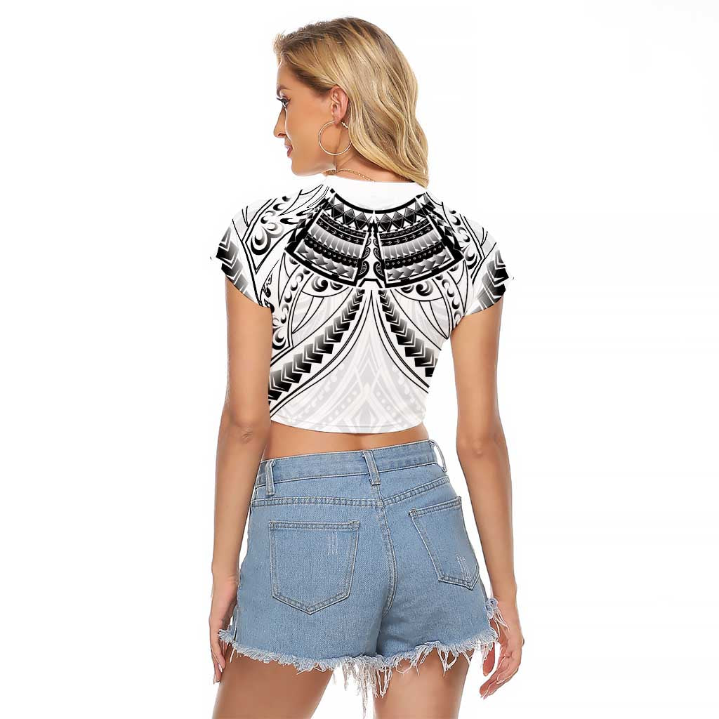 New Zealand Morepork Raglan Cropped T Shirt Maori Pattern White LT05 - Polynesian Pride
