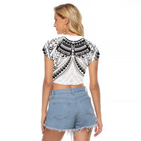 New Zealand Morepork Raglan Cropped T Shirt Maori Pattern White LT05 - Polynesian Pride