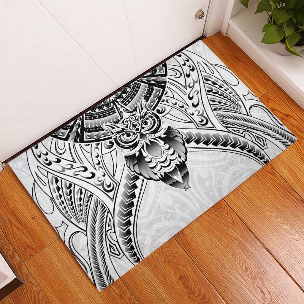 New Zealand Morepork Rubber Doormat Maori Pattern White LT05 - Polynesian Pride