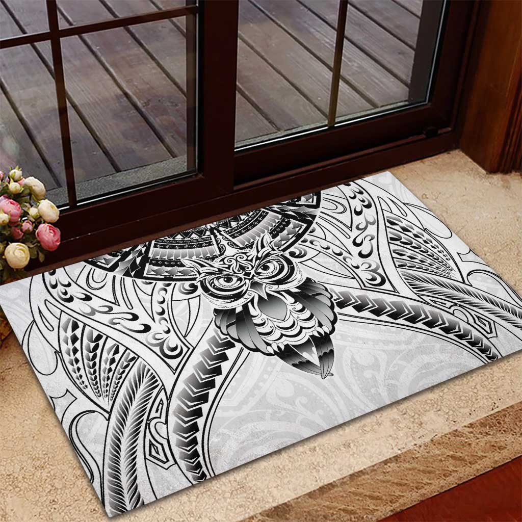 New Zealand Morepork Rubber Doormat Maori Pattern White LT05 - Polynesian Pride