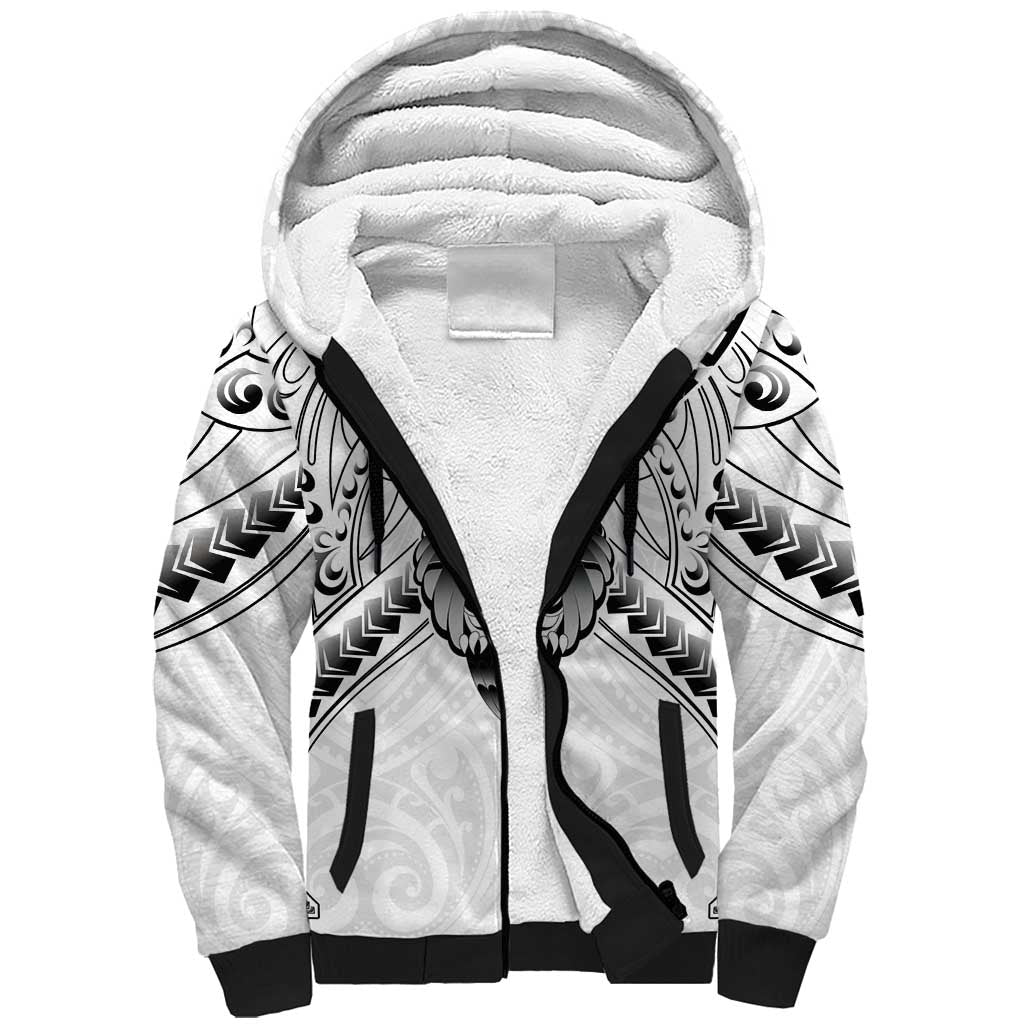 New Zealand Morepork Sherpa Hoodie Maori Pattern White LT05 Unisex White - Polynesian Pride