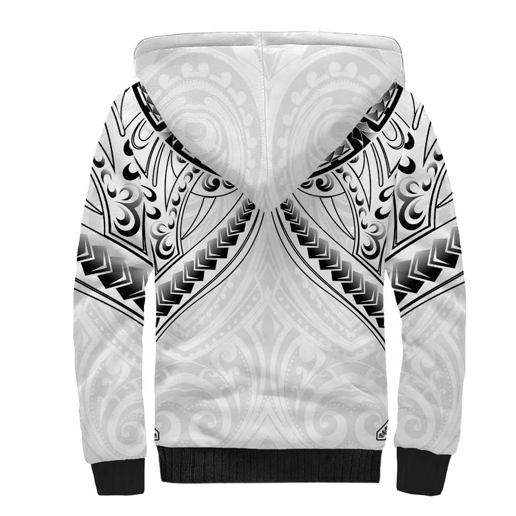New Zealand Morepork Sherpa Hoodie Maori Pattern White LT05 - Polynesian Pride
