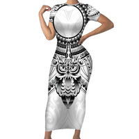 New Zealand Morepork Short Sleeve Bodycon Dress Maori Pattern White