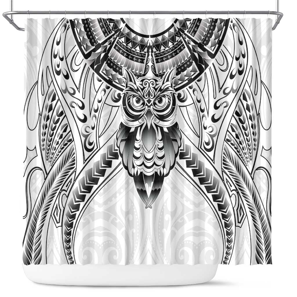 New Zealand Morepork Shower Curtain Maori Pattern White