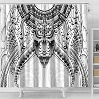 New Zealand Morepork Shower Curtain Maori Pattern White