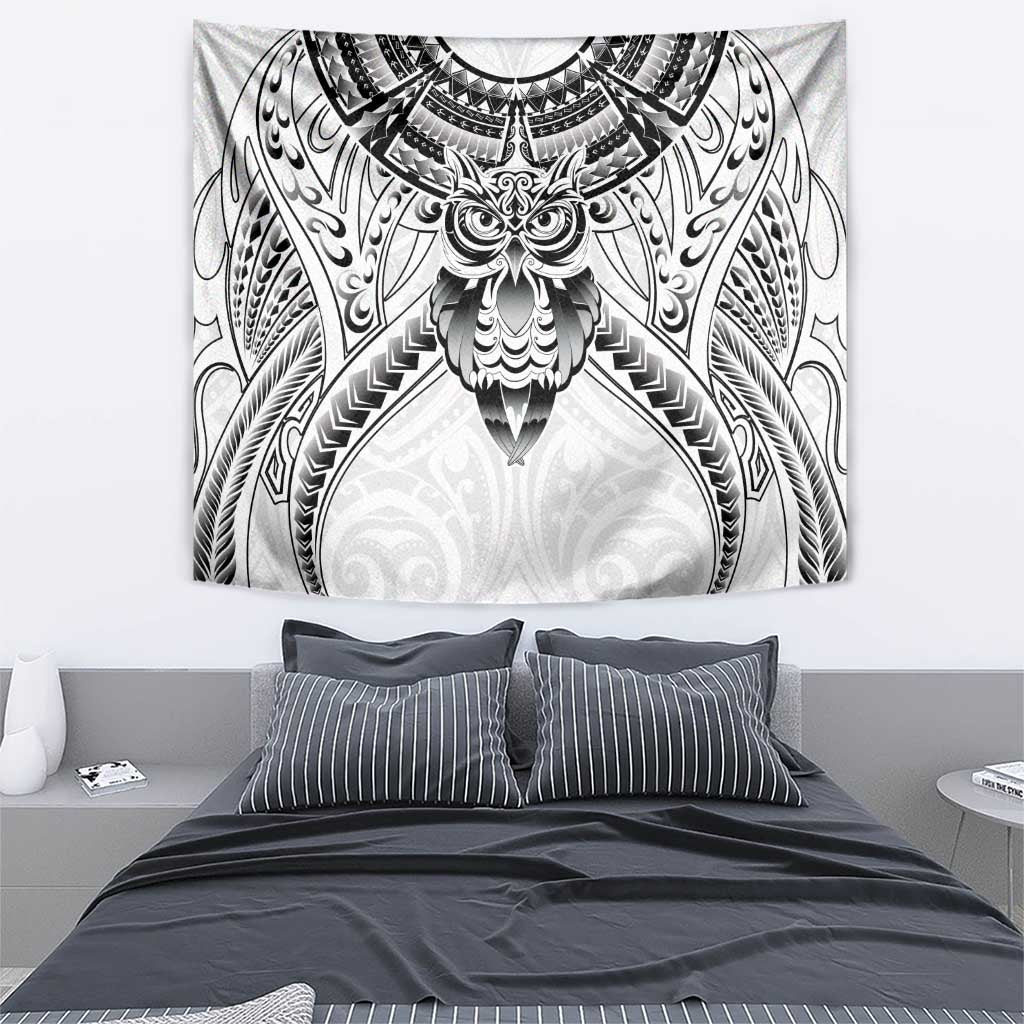New Zealand Morepork Tapestry Maori Pattern White