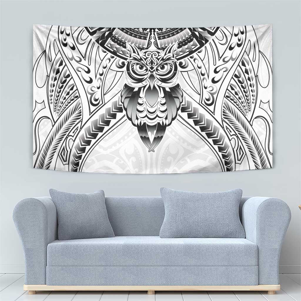 New Zealand Morepork Tapestry Maori Pattern White