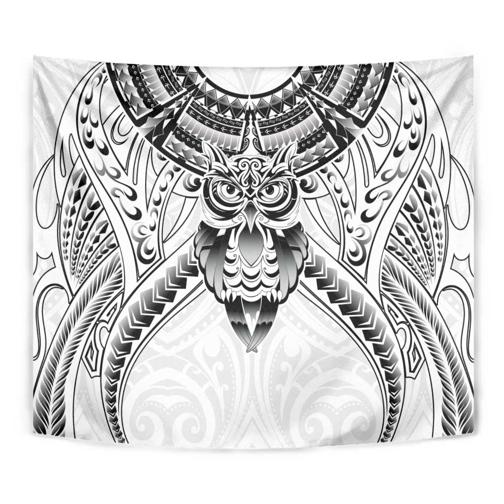 New Zealand Morepork Tapestry Maori Pattern White