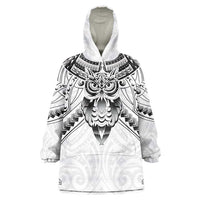 New Zealand Morepork Wearable Blanket Hoodie Maori Pattern White LT05 One Size White - Polynesian Pride