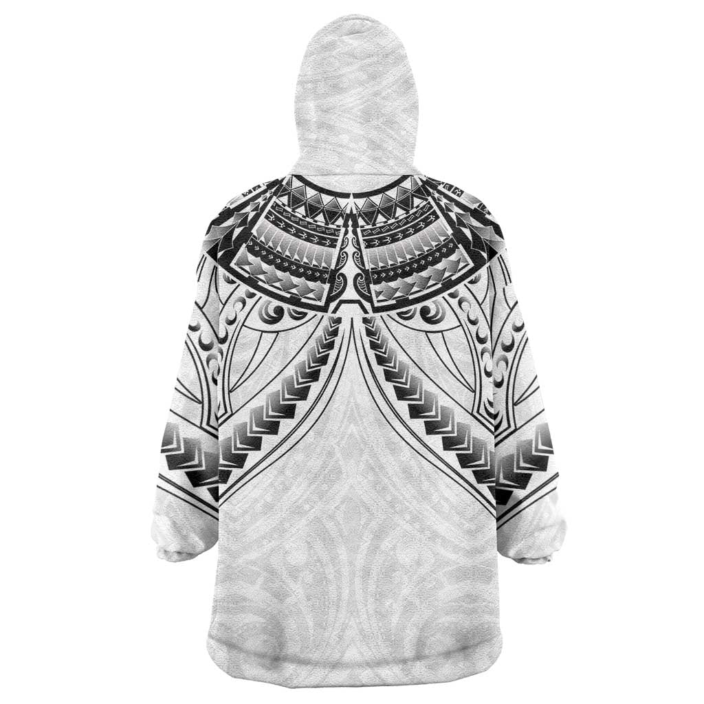 New Zealand Morepork Wearable Blanket Hoodie Maori Pattern White LT05 - Polynesian Pride